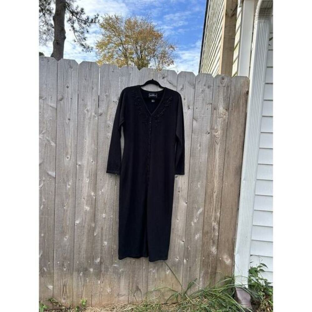 Molly Malloy Black‎ Vintage Long Sleeve Sweater Dress Size Medium Beaded Button